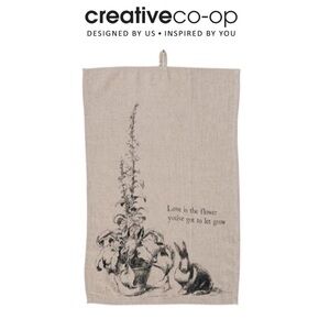 Creative Co-Op Garden Saying Tea Towel with Rabbit